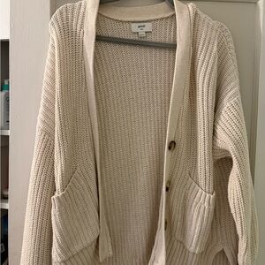 aerie Cream Open-Knit Button Cardigan